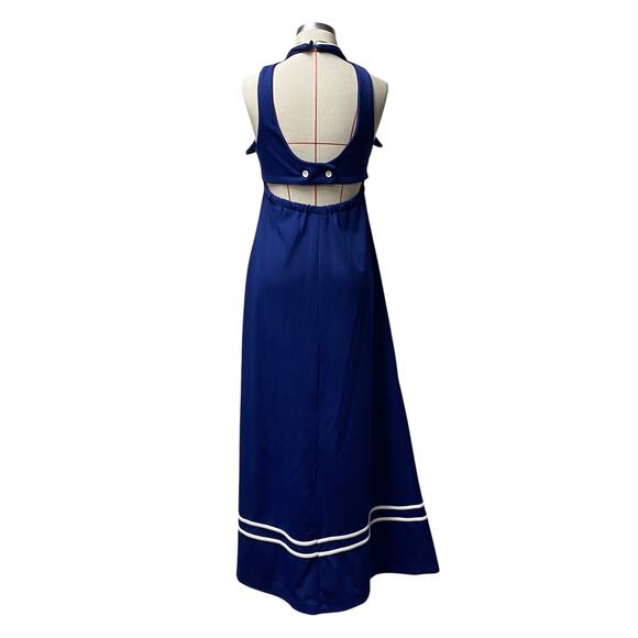 Vintage Womens Blue White Homemade Statement Collar Maxi Dress - Picture 5 of 5